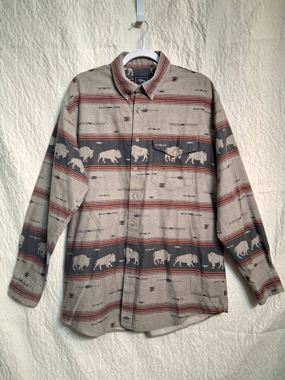 Roper Vintage Grey Buffalo Print Striped Button-Down Shirt